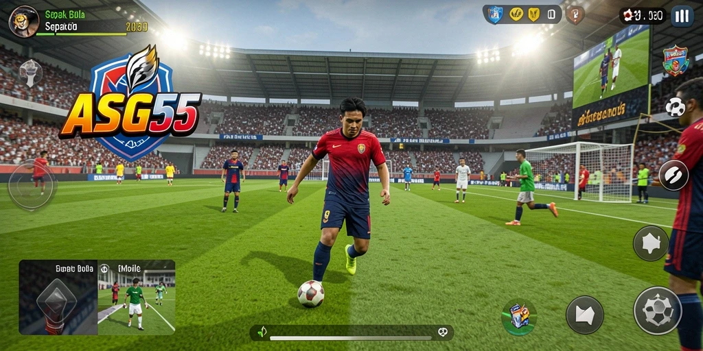 Tampilan gameplay atraktif ASG55 yang menampilkan aksi sepak bola seru.