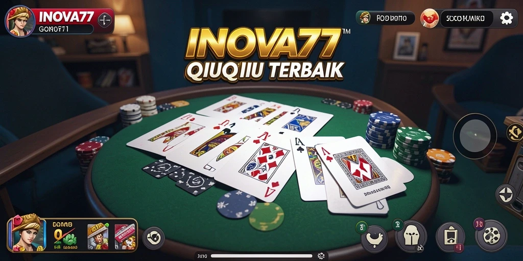 Screenshot utama INOVA77 menampilkan permainan kartu QiuQiu yang menarik.