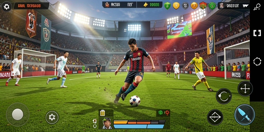 Tampilan gameplay menegangkan dari RK55 dalam aksi pertandingan olahraga.