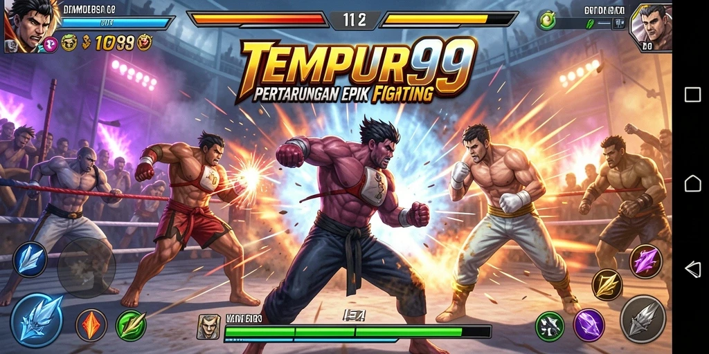 Tampilan inti dari gameplay TEMPUR99 dalam pertarungan Fighting.